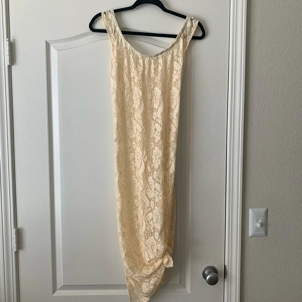 Cream Crochet lace swim cover up maxi dress L New